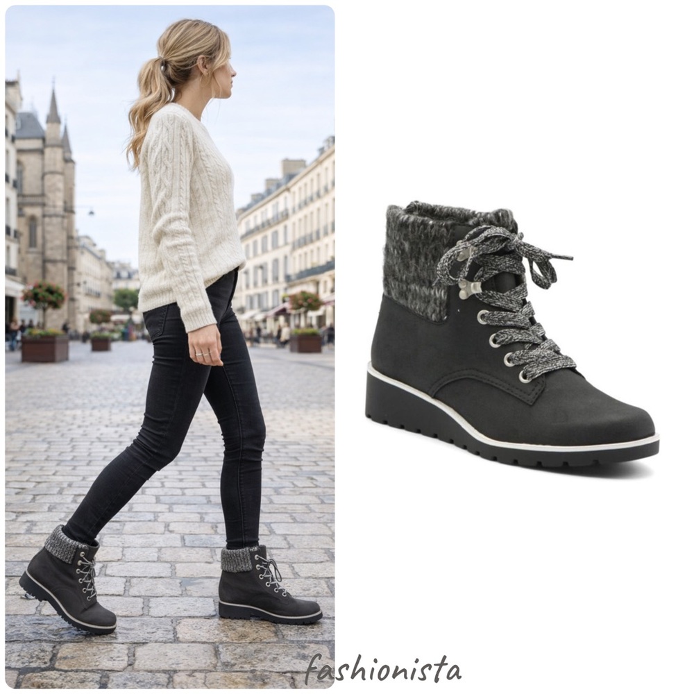 ADRIENNE VITTADINI SPORT Womens Black Chunky Trilogy RoundToe Wedge Booties sz.8
